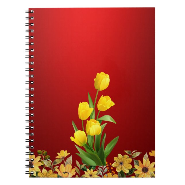 Caderno Espiral Tulipas Amarelas Vibrantes Arte Floral (Frente)