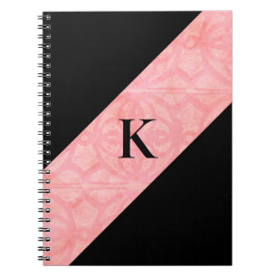 Caderno Espiral Tulipas - Batik Rosa e Monograma Preto