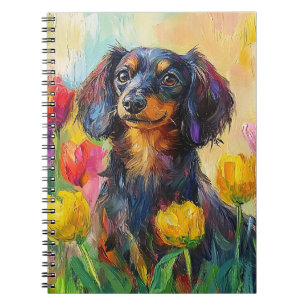 Caderno Espiral Tulipas Coloridas Bonitas Dachshund