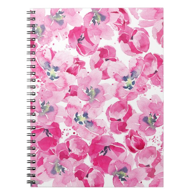 Caderno Espiral tulipas de aquarelas: design de cartão desenhado à (Frente)
