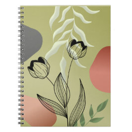 Caderno Espiral Tulipas de Arte da Linha Negra Elegante sobre Grad