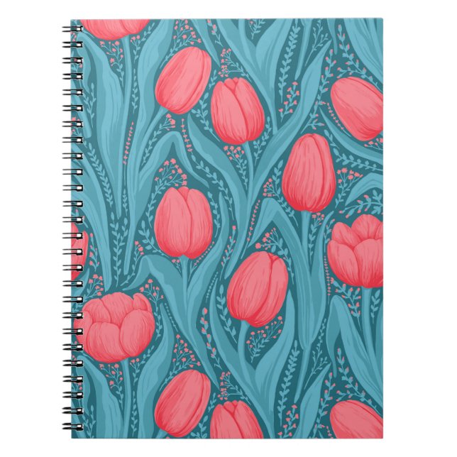 Caderno Espiral Tulipas em azul e vermelho (Frente)