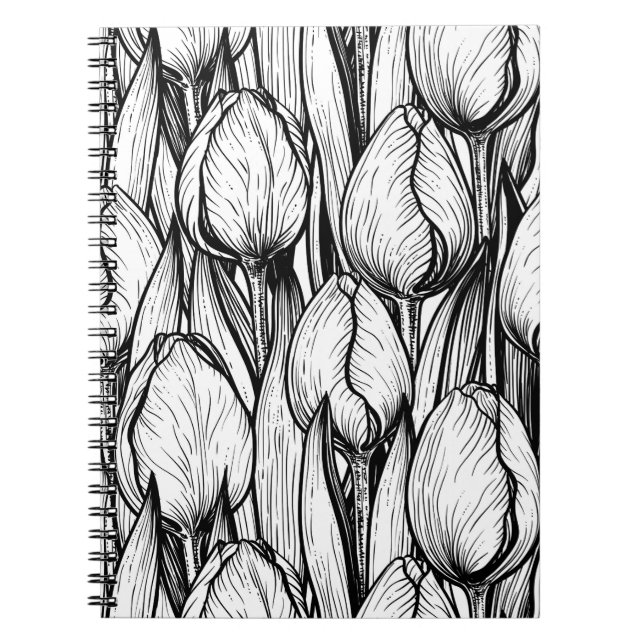 Caderno Espiral Tulipas em preto e branco (Frente)