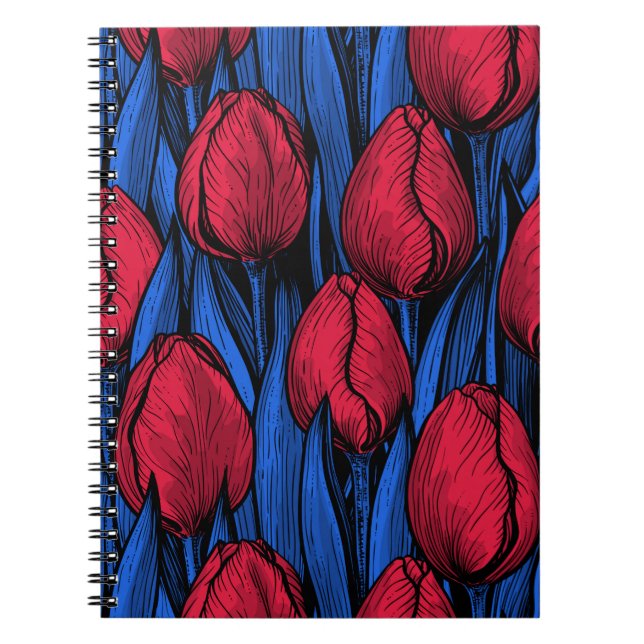 Caderno Espiral Tulipas em vermelho e azul (Frente)