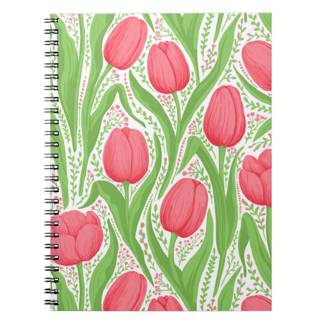 Caderno Espiral Tulipas em vermelho e verde (Frente)