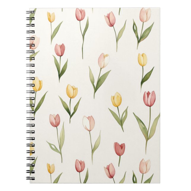 Caderno Espiral Tulipas Flores Amarelas Rosas   (Frente)