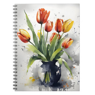 Caderno Espiral Tulipas - Flores aquarela