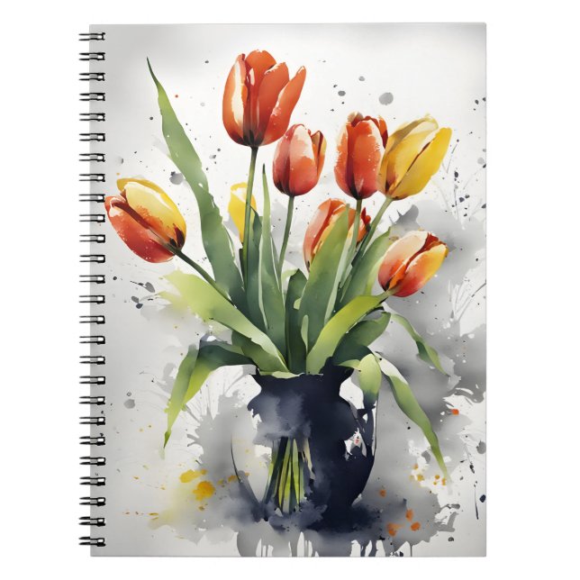Caderno Espiral Tulipas - Flores aquarela (Frente)