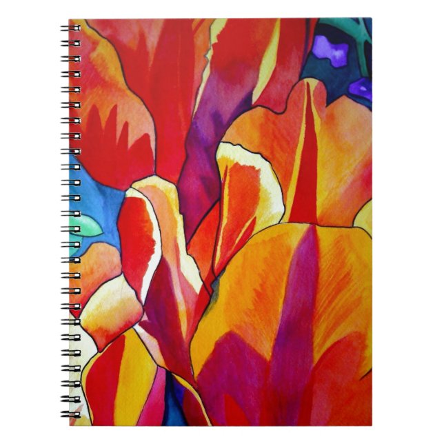 Caderno Espiral Tulipas laranja arte em aquarela pintura de flores (Frente)