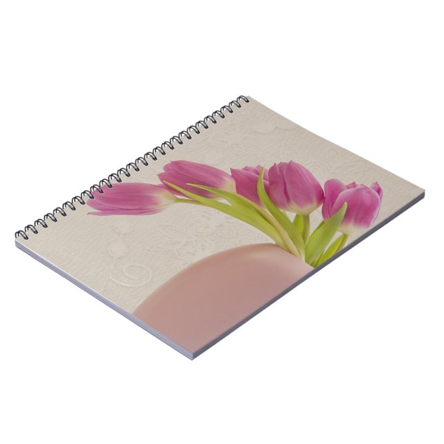 Caderno Espiral Tulipas Rosa E rendas (Left Side)