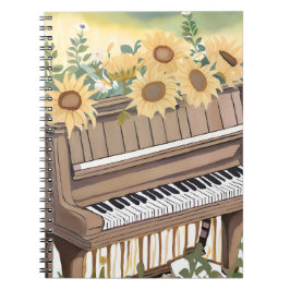Caderno Espiral Tune in Bloom | Girassol Floral ao Piano em Aquare