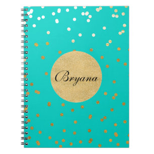 Caderno Espiral Turquesa Azul & Dourado Confetes Modernos Brilhant