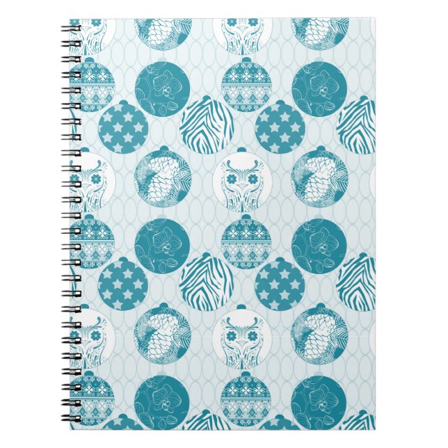 Caderno Espiral Turquesa, Azul, Padrão de Natal (Frente)