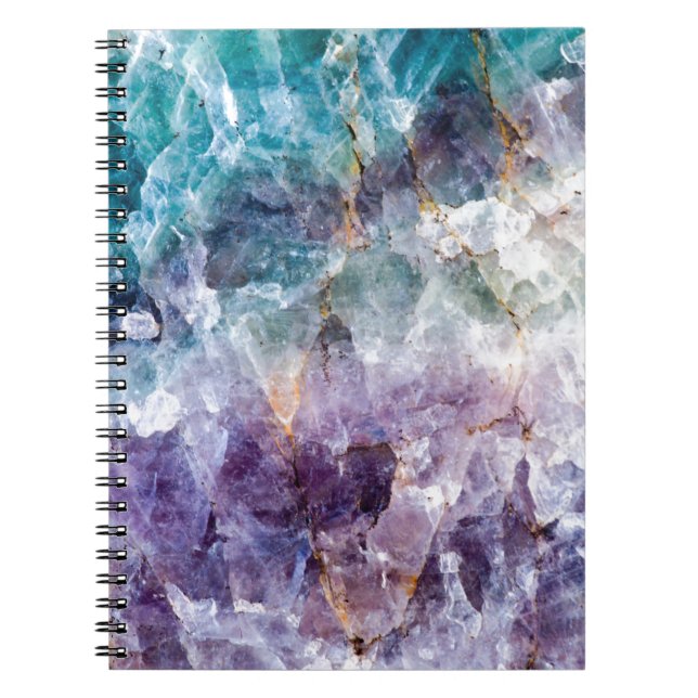 Caderno Espiral Turquesa & cristal de quartzo roxo (Frente)