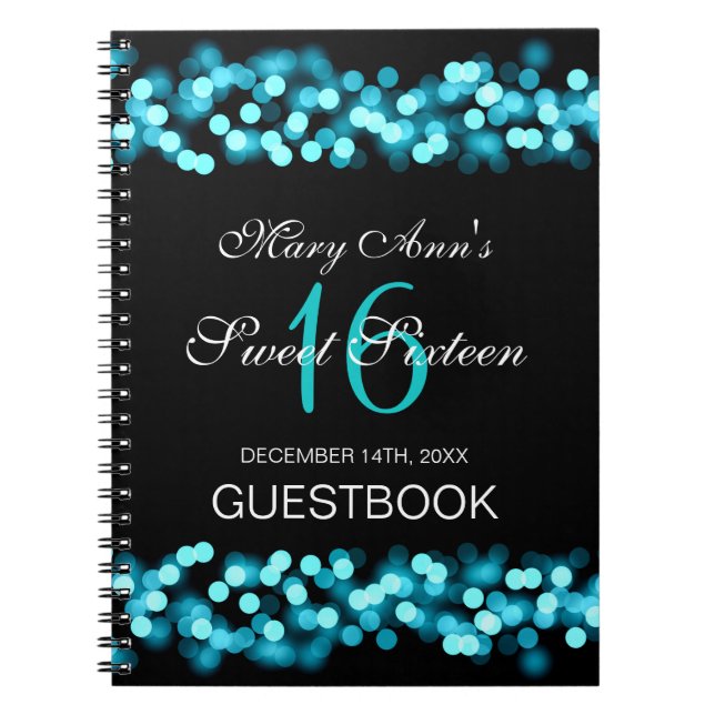 Caderno Espiral Turquesa do encanto de Hollywood do Guestbook do (Frente)