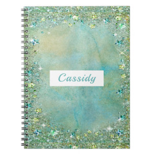 Caderno Espiral Turquesa Dourada Glitter Sparkle