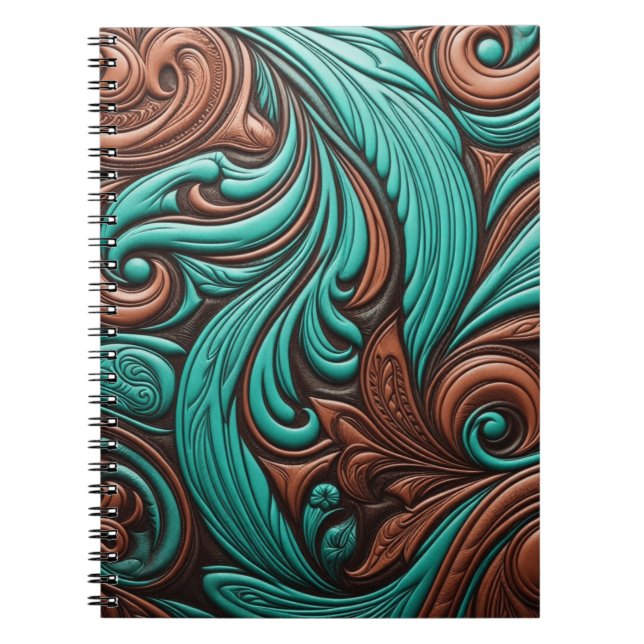Caderno Espiral Turquesa e Chocolate Arrefeceram Padrões Ocidentai (Frente)
