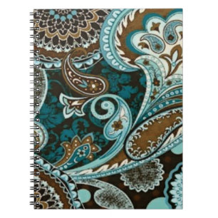 Caderno Espiral Turquesa e Marrom Paisley Vintage
