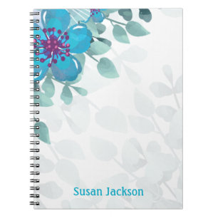 Caderno Espiral Turquesa Floral Personalizada