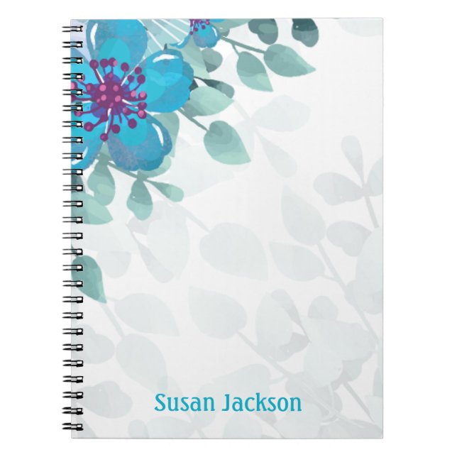 Caderno Espiral Turquesa Floral Personalizada (Frente)