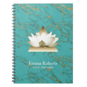 Caderno Espiral Turquesa moderna Dourado de Lotus da ioga &