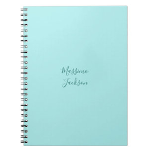 Caderno Espiral Turquesa Pálido Minimalista Nome Personalizado