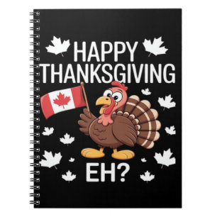 Caderno Espiral Turquia com a bandeira do Canadá Feliz Dia de Ação