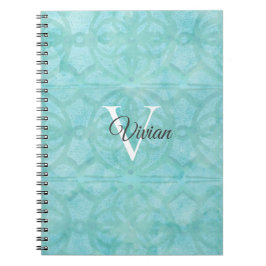 Caderno Espiral Turquoise Blue Watercolor Monograma