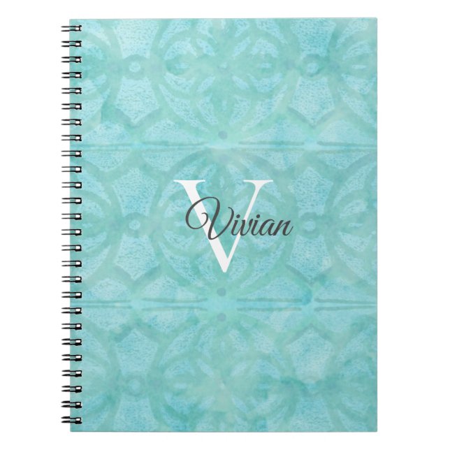 Caderno Espiral Turquoise Blue Watercolor Monograma (Frente)