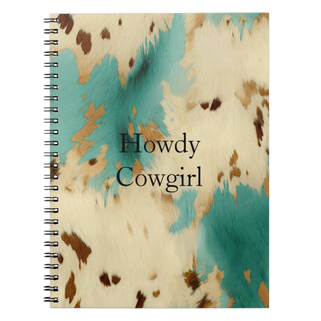 Caderno Espiral Turquoise Cream Dourada, Southwest Cowhide (Frente)