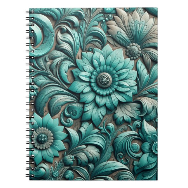 Caderno Espiral Turquoise Floral com ferramenta Turquoise Teal (Frente)