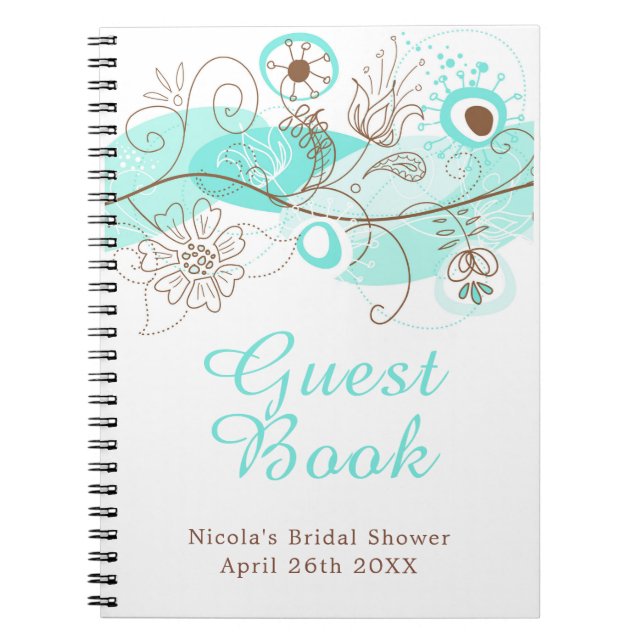 Caderno Espiral Turquoise Floral Twist Bridal Shower (Frente)