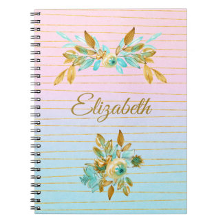 Caderno Espiral Turquoise & Gold Floral Personalized Notebook