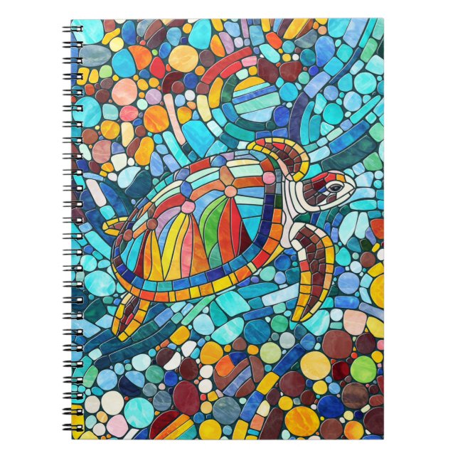 Caderno Espiral Turtle Colorful mosaico art (Frente)