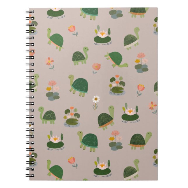 Caderno Espiral Turtles & Lily Pads on Light Brown (Frente)