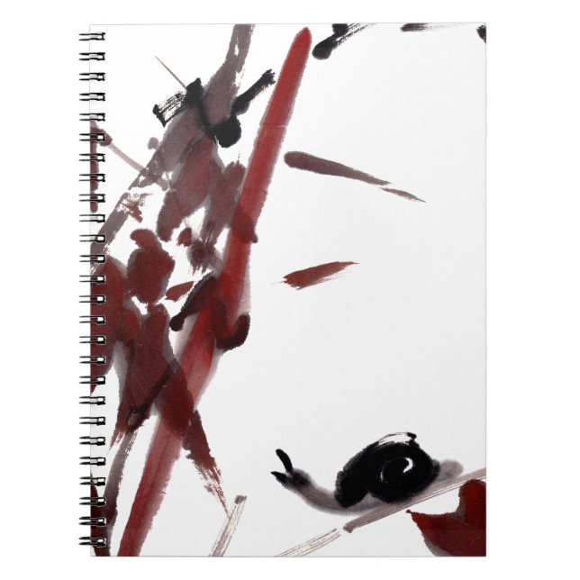 Caderno Espiral Tuschekunst mit Schnecke und Rotem Bambus (Frente)