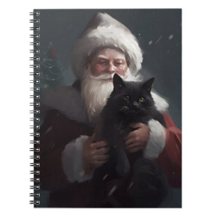 Caderno Espiral Tuxedo Cat Com Papai Noel Natal Festivo