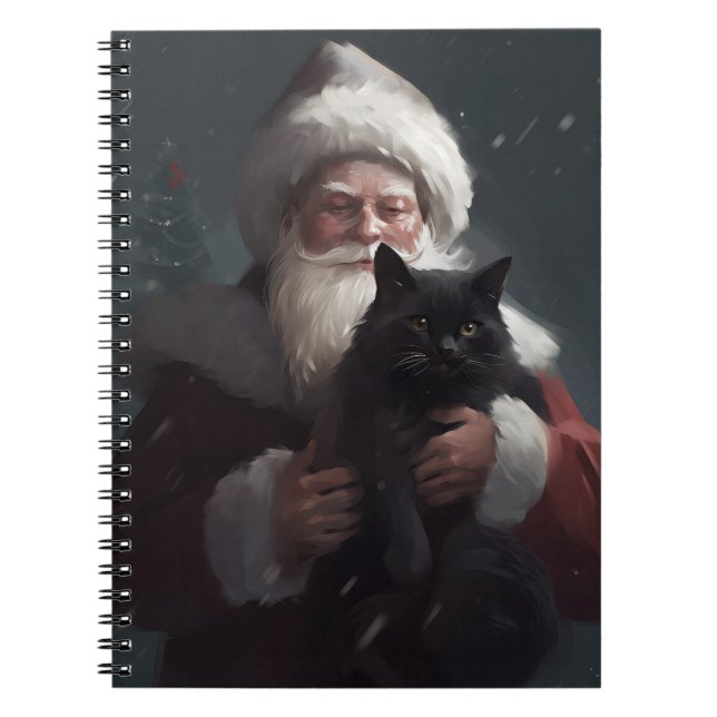 Caderno Espiral Tuxedo Cat Com Papai Noel Natal Festivo (Frente)