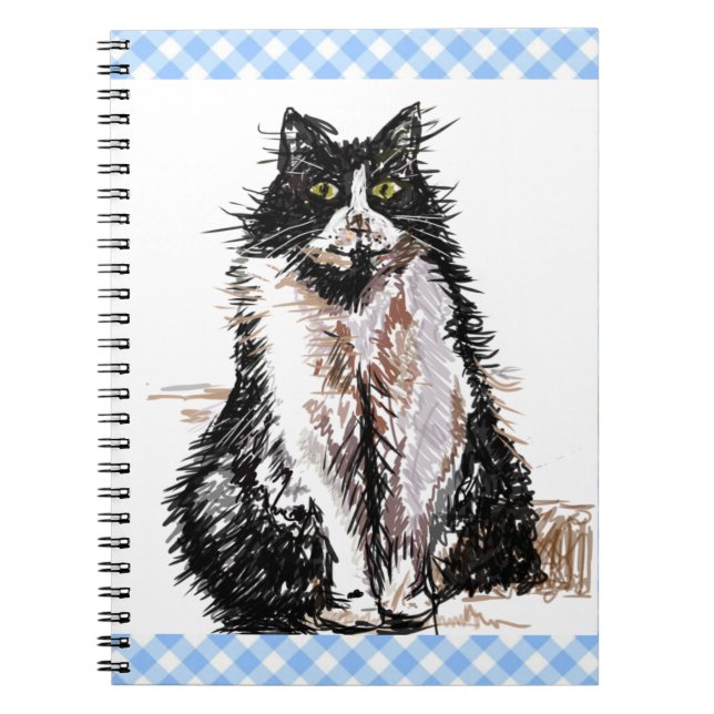 Caderno Espiral Tuxedo Cat Cute Drawing Black and White Cats Magne (Frente)
