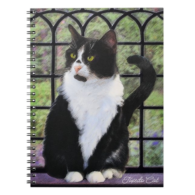 Caderno Espiral Tuxedo Cat em Pintura de Janela Arte Animal Origin (Frente)