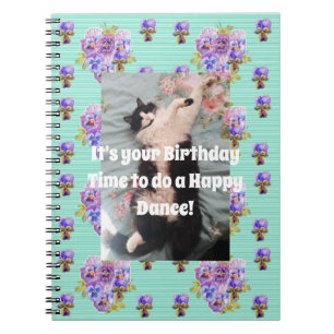 Caderno Espiral Tuxedo Cat Funny Cute Floral Aqua Stripe Notebook