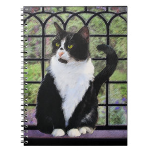 Caderno Espiral Tuxedo Cat Painting - Cute Original Cat Art