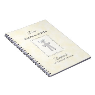 Caderno Espiral Twins Batismo em Amarelo 2 Cruzes Personalizado
