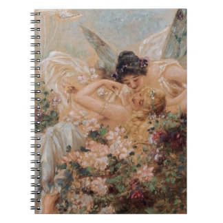 Caderno Espiral Two Fairies Embracing in a Landscape with a Swan