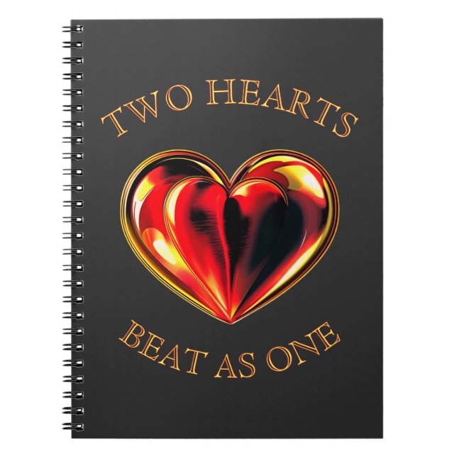 Caderno Espiral Two Hearts Beat As One Soulmate Valentine Black (Frente)
