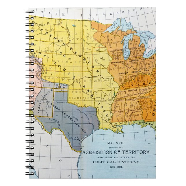 CADERNO ESPIRAL U.S. MAPA, 1776-1884 (Frente)
