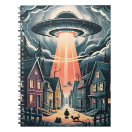 Caderno Espiral UFO Abduction Night Street Illustration