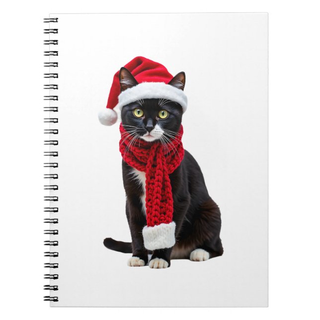 Caderno Espiral Ugly Christmas Black Cat Santa Hat Scarf Holiday C (Frente)