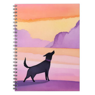 Caderno Espiral Uivo de Cachorro Silhueta de Cachorro Preto em A