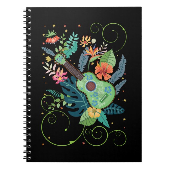 Caderno Espiral Ukulele Music Flowers Hawaii (Frente)